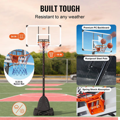 VEVOR Basketball Hoop, 7.6-10 ft Adjustable Height Portable Backboard System, 54 inch Basketball Hoop & Goal, Kids & Adults Basketball Set with Wheels, Stand, and Fillable Base, for Outdoor/Indoor - View 4