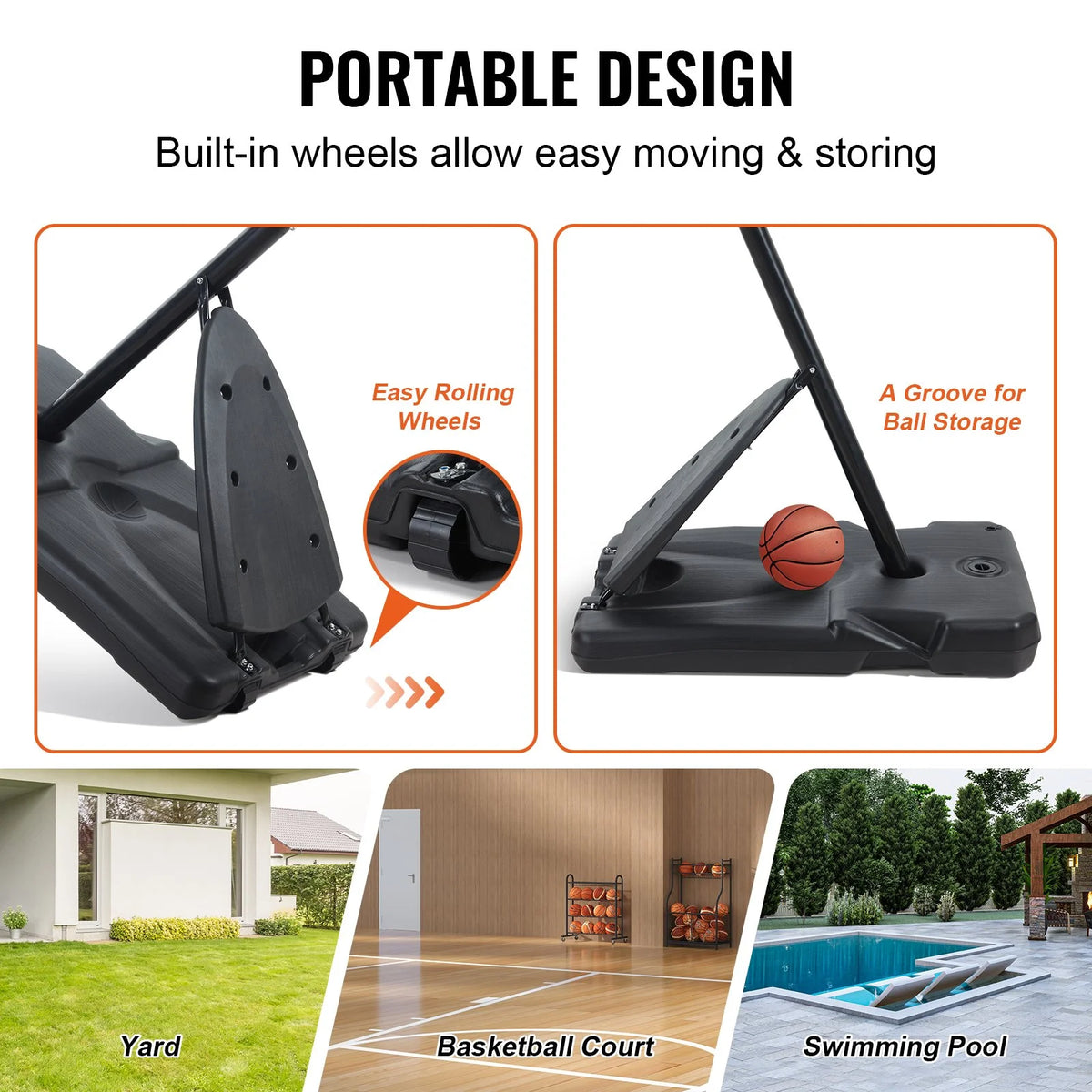 VEVOR Basketball Hoop, 7.6-10 ft Adjustable Height Portable Backboard System, 54 inch Basketball Hoop & Goal, Kids & Adults Basketball Set with Wheels, Stand, and Fillable Base, for Outdoor/Indoor - View 5