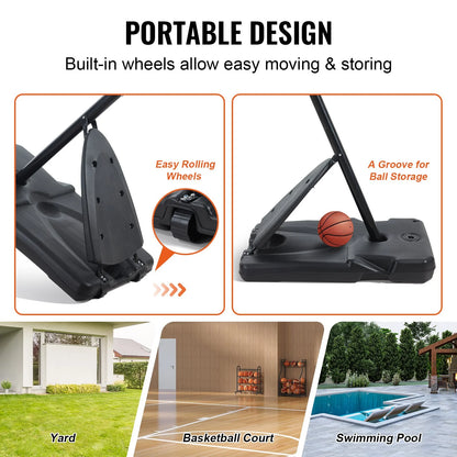 VEVOR Basketball Hoop, 7.6-10 ft Adjustable Height Portable Backboard System, 54 inch Basketball Hoop & Goal, Kids & Adults Basketball Set with Wheels, Stand, and Fillable Base, for Outdoor/Indoor - View 5