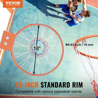 VEVOR Basketball Rim, Wall Door Mounted Basketball Hoop, Heavy Duty Q235 Basketball Flex Rim Goal Replacement with Net, Standard 18" Indoor and Outdoor Hanging Basketball Hoop for Kids Adults - View 2