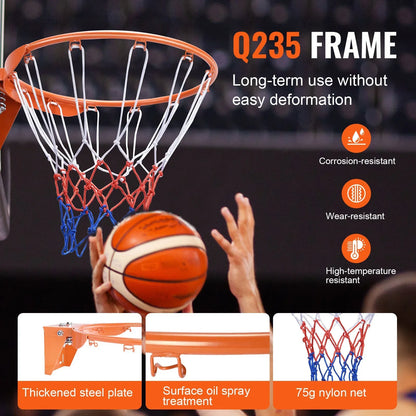 VEVOR Basketball Rim, Wall Door Mounted Basketball Hoop, Heavy Duty Q235 Basketball Flex Rim Goal Replacement with Net, Standard 18" Indoor and Outdoor Hanging Basketball Hoop for Kids Adults - View 3