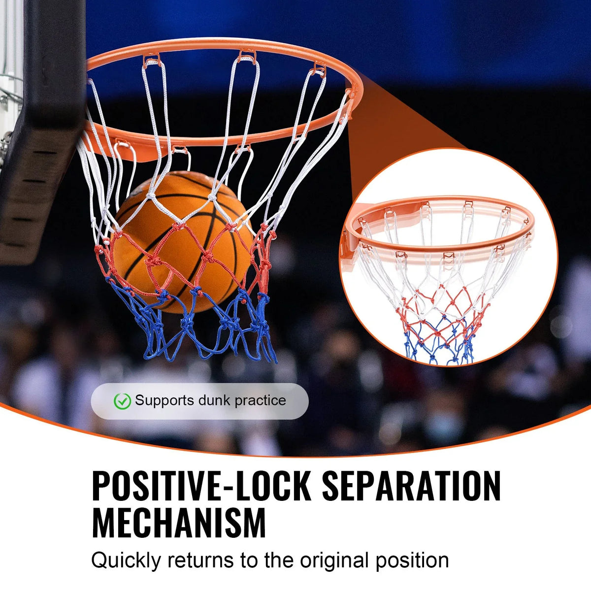 VEVOR Basketball Rim, Wall Door Mounted Basketball Hoop, Heavy Duty Q235 Basketball Flex Rim Goal Replacement with Net, Standard 18" Indoor and Outdoor Hanging Basketball Hoop for Kids Adults - View 4