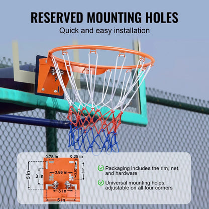 VEVOR Basketball Rim, Wall Door Mounted Basketball Hoop, Heavy Duty Q235 Basketball Flex Rim Goal Replacement with Net, Standard 18" Indoor and Outdoor Hanging Basketball Hoop for Kids Adults - View 5