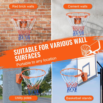 VEVOR Basketball Rim, Wall Door Mounted Basketball Hoop, Heavy Duty Q235 Basketball Flex Rim Goal Replacement with Net, Standard 18" Indoor and Outdoor Hanging Basketball Hoop for Kids Adults - View 6