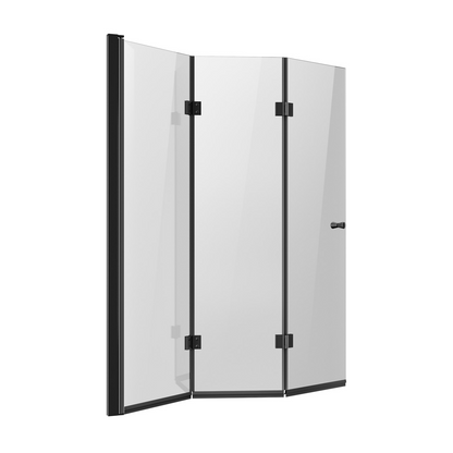 VEVOR Bathtub Shower Door, 51 in. W x 56 in. H, Frameless Foldable Hinged Shower Door, Tri-Fold Shower Glass Door with 1/4 in Tempered Glass Door, 180°Rotating and Folding Design, for Bathtub, Black - View 8