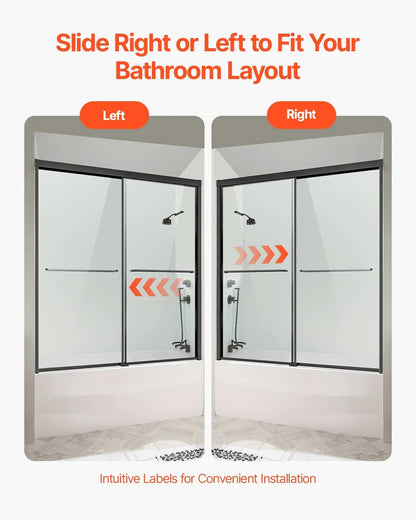 VEVOR Bathtub Shower Door, 56-60 in. W x 60 in. H, Semi-Frameless Double Sliding Tub Door, Semi-Frameless Bypass Tub Door with 1/4 in Shatterproof Tempered Glass and Stainless Steel Handle, Black - View 5