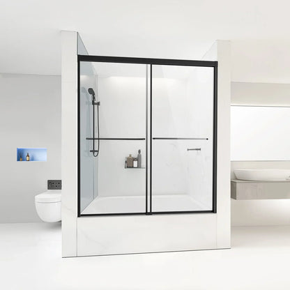 VEVOR Bathtub Shower Door, 56-60 in. W x 60 in. H, Semi-Frameless Double Sliding Tub Door, Semi-Frameless Bypass Tub Door with 1/4 in Shatterproof Tempered Glass and Stainless Steel Handle, Black - View 7