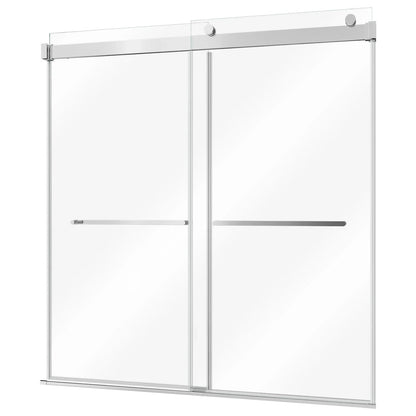 VEVOR Bathtub Shower Door 60"W x 60"H Frameless Bypass Sliding Doors Silver, 5/16" Clear Tempered Glass, Double Sliding Tub Shower Doors with 2 Stainless Steel Handles, Nano Coating, for Bathroom Tubs - View 9