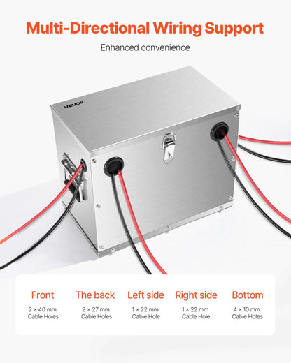 VEVOR Battery Box, Group 24/31 Trolling Motor Battery Box, Marine Batteries Case with Lock, Handles and Rubber-Grommet Cable Holes, Stainless Steel Shell, Suitable for Cars, Boats & Trolling Motors - View 3