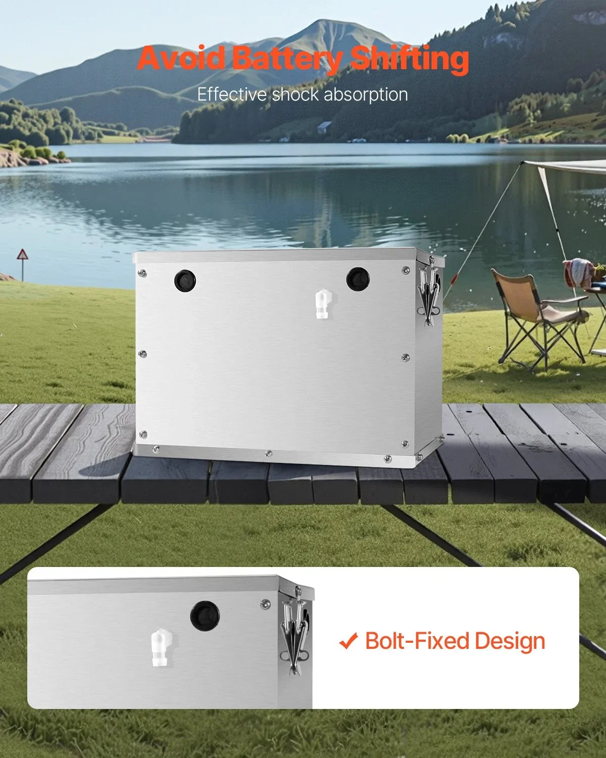VEVOR Battery Box, Group 24/31 Trolling Motor Battery Box, Marine Batteries Case with Rubber-Grommet Cable Holes, Aluminum Alloy Shell Storage Case, Easy Installation, for Off-Road Racers, Trucks - View 4