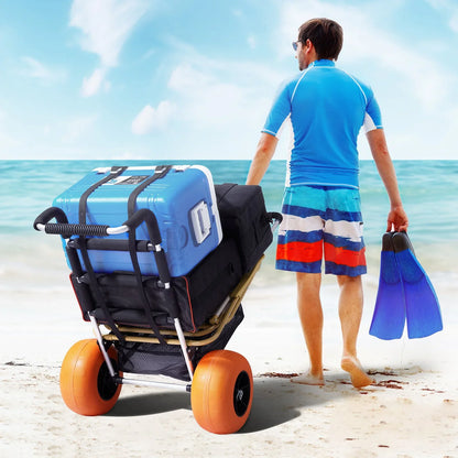 VEVOR Beach Dolly with Big Wheels for Sand, 29.9" x 15.4" Cargo Deck, w/ 12" Solid Wheels, 165LBS Loading Capacity Folding Sand Cart & 27" to 44.7" Adjustable Height, Heavy Duty Cart for Beach - View 7