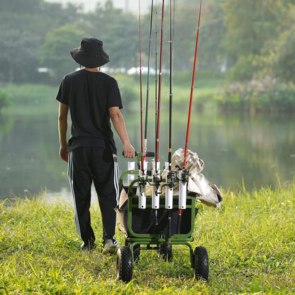 VEVOR Beach Fishing Cart, 300 lbs Load Capacity, Foldable Fish and Marine Cart with Four 11" Big Wheels Rubber Balloon Tires for Sand, Heavy-Duty Steel Pier Wagon Trolley with 8 Rod Holders for Picnic - View 8