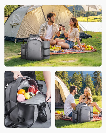 VEVOR Beach Picnic Backpack Bag for 2 Person with Cooler Compartment Grey - View 5