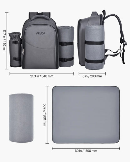VEVOR Beach Picnic Backpack Bag for 2 Person with Cooler Compartment Grey - View 6