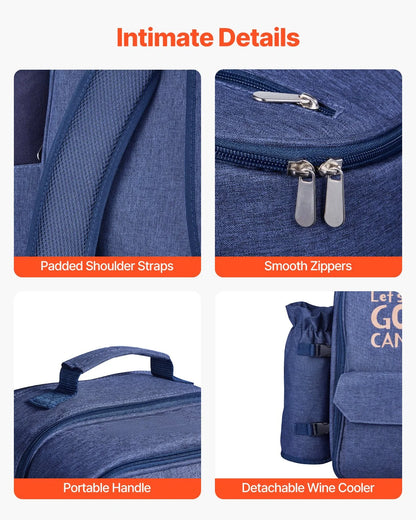 VEVOR Beach Picnic Backpack Bag for 4 Person with Cooler Compartment Navy Blue - View 4
