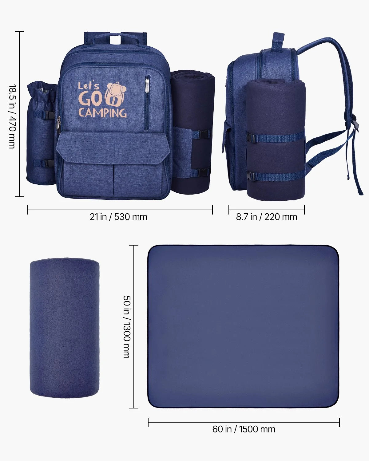 VEVOR Beach Picnic Backpack Bag for 4 Person with Cooler Compartment Navy Blue - View 6