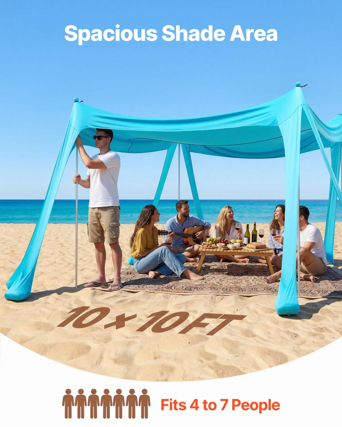 VEVOR Beach Tent Sun Shelter, UPF50+ Sun Protection, 6.6 ft Tall, 10 x 10 ft, Easy Pop Up Beach Canopy with Sandbags, Stability Poles, Sand Shovels, Portable Shade for Family, Camping, Fishing, Green