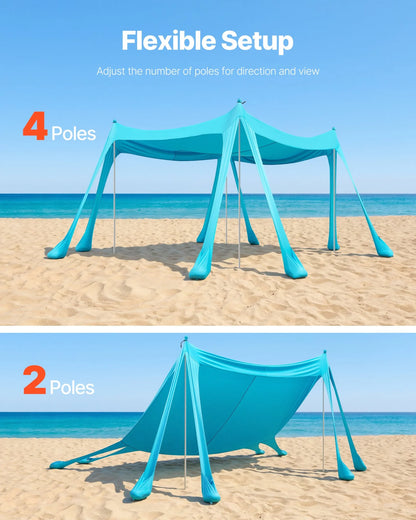 VEVOR Beach Tent Sun Shelter, UPF50+ Sun Protection, 6.6 ft Tall, 10 x 10 ft, Easy Pop Up Beach Canopy with Sandbags, Stability Poles, Sand Shovels, Portable Shade for Family, Camping, Fishing, Green - View 5