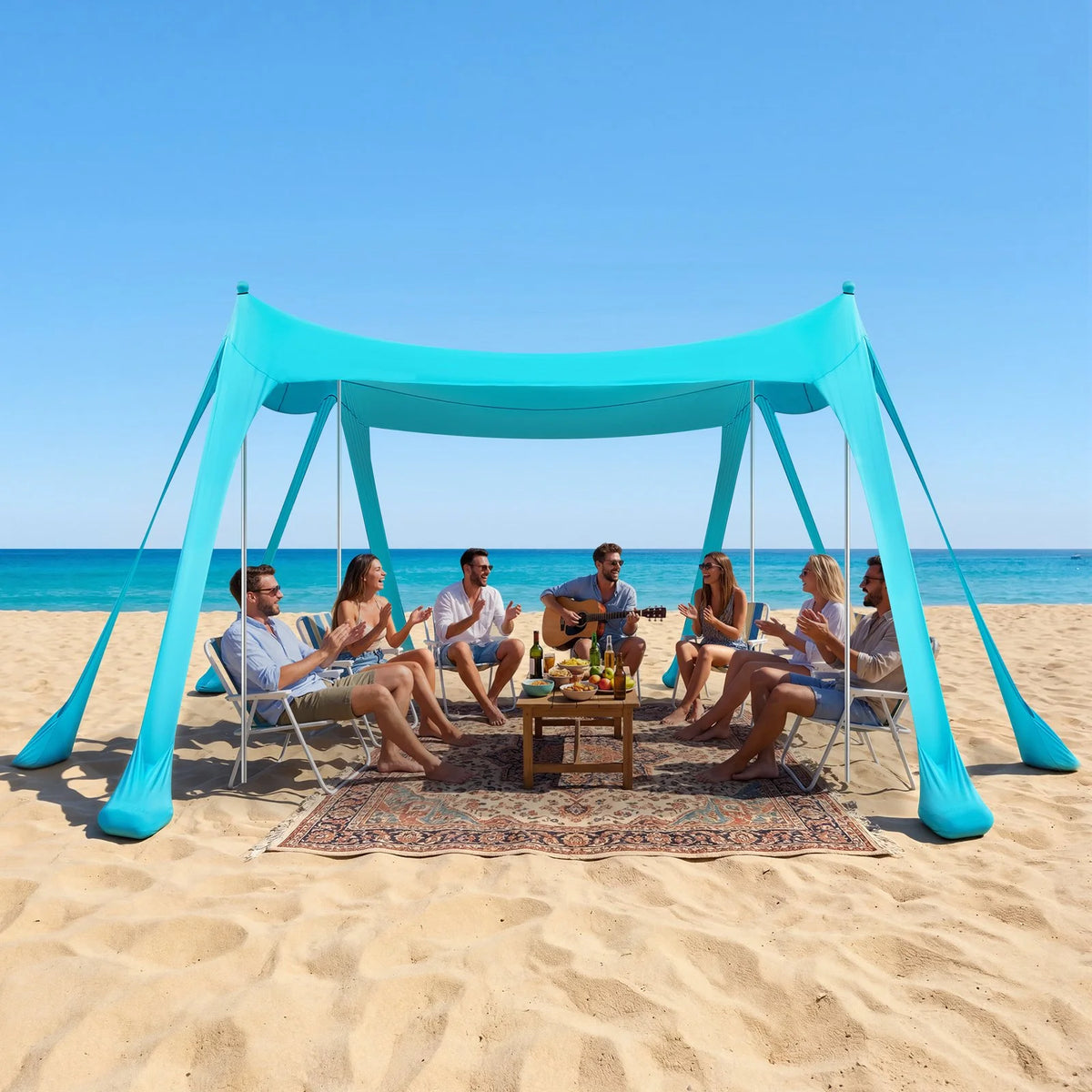 VEVOR Beach Tent Sun Shelter, UPF50+ Sun Protection, 6.6 ft Tall, 10 x 10 ft, Easy Pop Up Beach Canopy with Sandbags, Stability Poles, Sand Shovels, Portable Shade for Family, Camping, Fishing, Green - View 7
