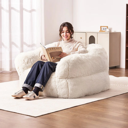 VEVOR Bean Bag Chair, BeanBag Sofa Chair with Armrests for Adults, Fluffy Plush & High-Density Foam Filling Adult Bean Bag with Zapper, Comfy Lazy Sofa Chair Ideal for Living Room, Bedroom, Beige - View 2