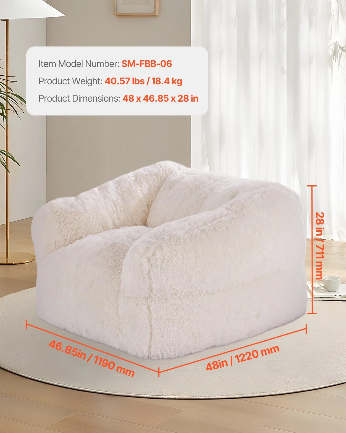 VEVOR Bean Bag Chair, BeanBag Sofa Chair with Armrests for Adults, Fluffy Plush & High-Density Foam Filling Adult Bean Bag with Zapper, Comfy Lazy Sofa Chair Ideal for Living Room, Bedroom, Beige - View 3