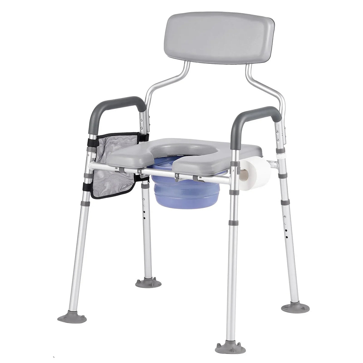 VEVOR Bedside Commode Chair, 500 lbs Capacity, 4-in-1 Portable Toilet and Raised Toilet Seat with Padded Seat & Backrest, Detachable 5L Bucket, Adjustable Height & Width Adult Potty Chair for Seniors - View 10