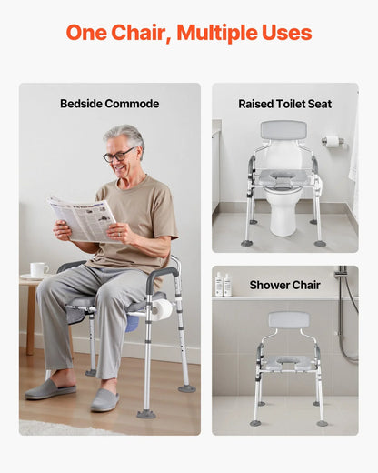 VEVOR Bedside Commode Chair, 500 lbs Capacity, 4-in-1 Portable Toilet and Raised Toilet Seat with Padded Seat & Backrest, Detachable 5L Bucket, Adjustable Height & Width Adult Potty Chair for Seniors - View 6