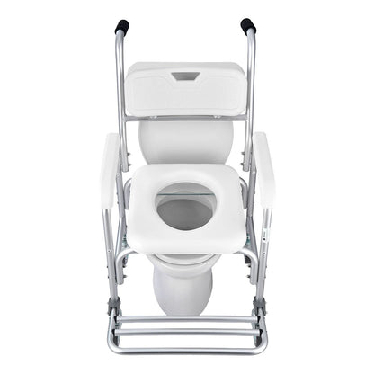 VEVOR Bedside Commode Chair with Wheels, 350 lbs Capacity, 4-in-1 Portable Toilet and Raised Toilet Seat with Padded Seat/Backrest/Flip-up Footrest, Detachable 5L Bucket, Shower Wheelchair for Seniors - View 10