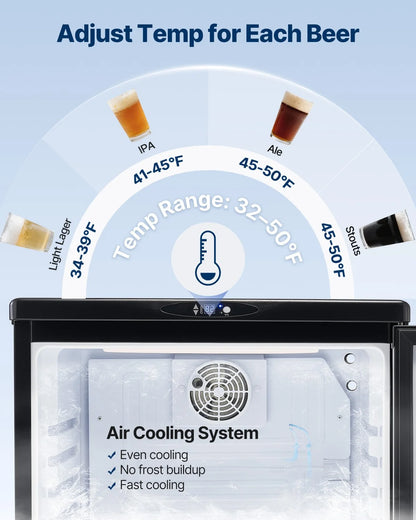 VEVOR Beer Kegerator, Dual Tap Draft Beer Dispenser, Full Size Keg Refrigerator With Shelves, CO2 Cylinder, Drip Tray & Rail, 32°F- 75.2°F Temperature Control, Holds 1/6, 1/4, 1/2 Barrels, Black - View 13