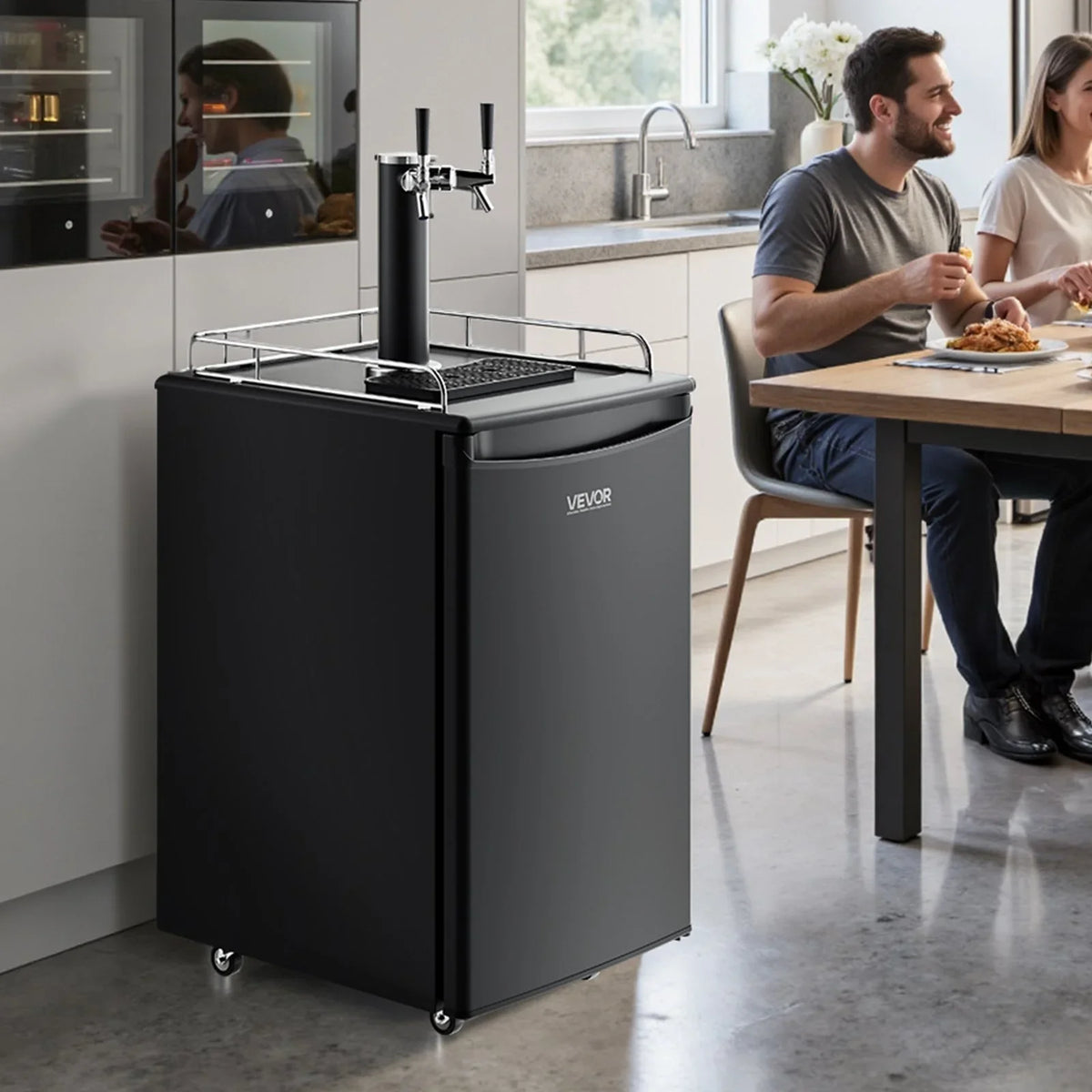 VEVOR Beer Kegerator, Dual Tap Draft Beer Dispenser, Full Size Keg Refrigerator with CO2 Cylinder, Shelves, Drip Tray & Rail, 32°F- 50°F Temperature Control, Hold 1/6, 1/4, 1/2 Barrels, Black - View 22
