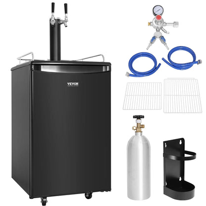 VEVOR Beer Kegerator, Dual Tap Draft Beer Dispenser, Full Size Keg Refrigerator with CO2 Cylinder, Shelves, Drip Tray & Rail, 32°F- 50°F Temperature Control, Hold 1/6, 1/4, 1/2 Barrels, Black - View 9
