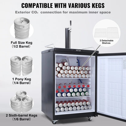 VEVOR Beer Kegerator, Single Tap Draft Beer Dispenser, Full Size Keg Refrigerator With Shelves, CO2 Cylinder, Drip Tray & Rail, 32°F- 75.2°F Temperature Control, Holds 1/6, 1/4, 1/2 Barrels, Silver - View 3