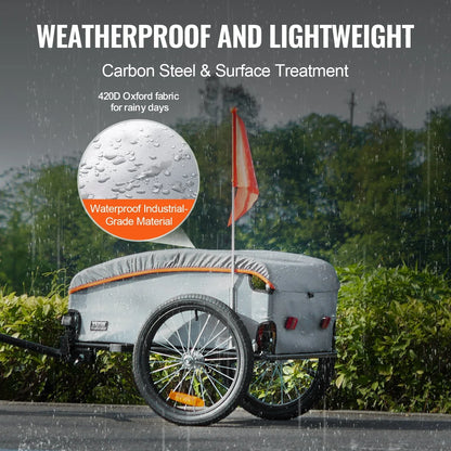 VEVOR Bike Cargo Trailer, 100 lbs Load Capacity, Heavy-Duty Bicycle Wagon Cart, Foldable Compact Storage with Universal Hitch, Waterproof Cover, 16" Wheels, Safe Reflectors, Fits 22"-28" Bike Wheels - View 11