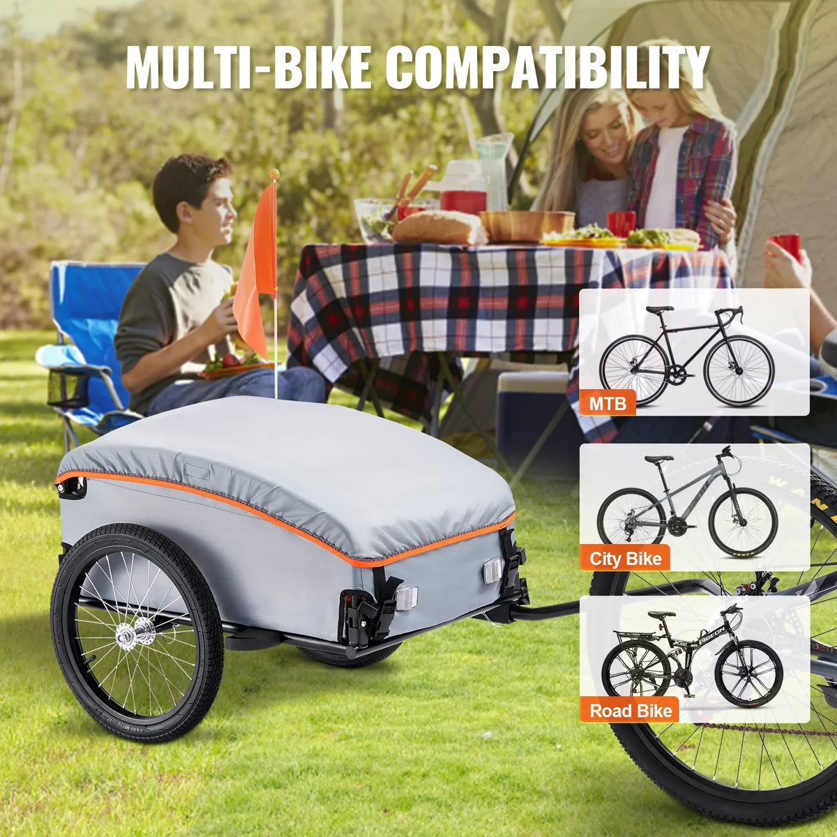 VEVOR Bike Cargo Trailer, 100 lbs Load Capacity, Heavy-Duty Bicycle Wagon Cart, Foldable Compact Storage with Universal Hitch, Waterproof Cover, 16" Wheels, Safe Reflectors, Fits 22"-28" Bike Wheels - View 5