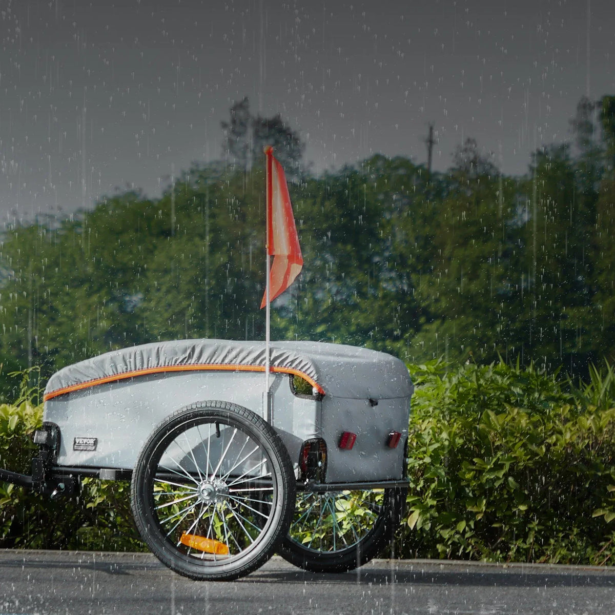 VEVOR Bike Cargo Trailer, 100 lbs Load Capacity, Heavy-Duty Bicycle Wagon Cart, Foldable Compact Storage with Universal Hitch, Waterproof Cover, 16" Wheels, Safe Reflectors, Fits 22"-28" Bike Wheels - View 7