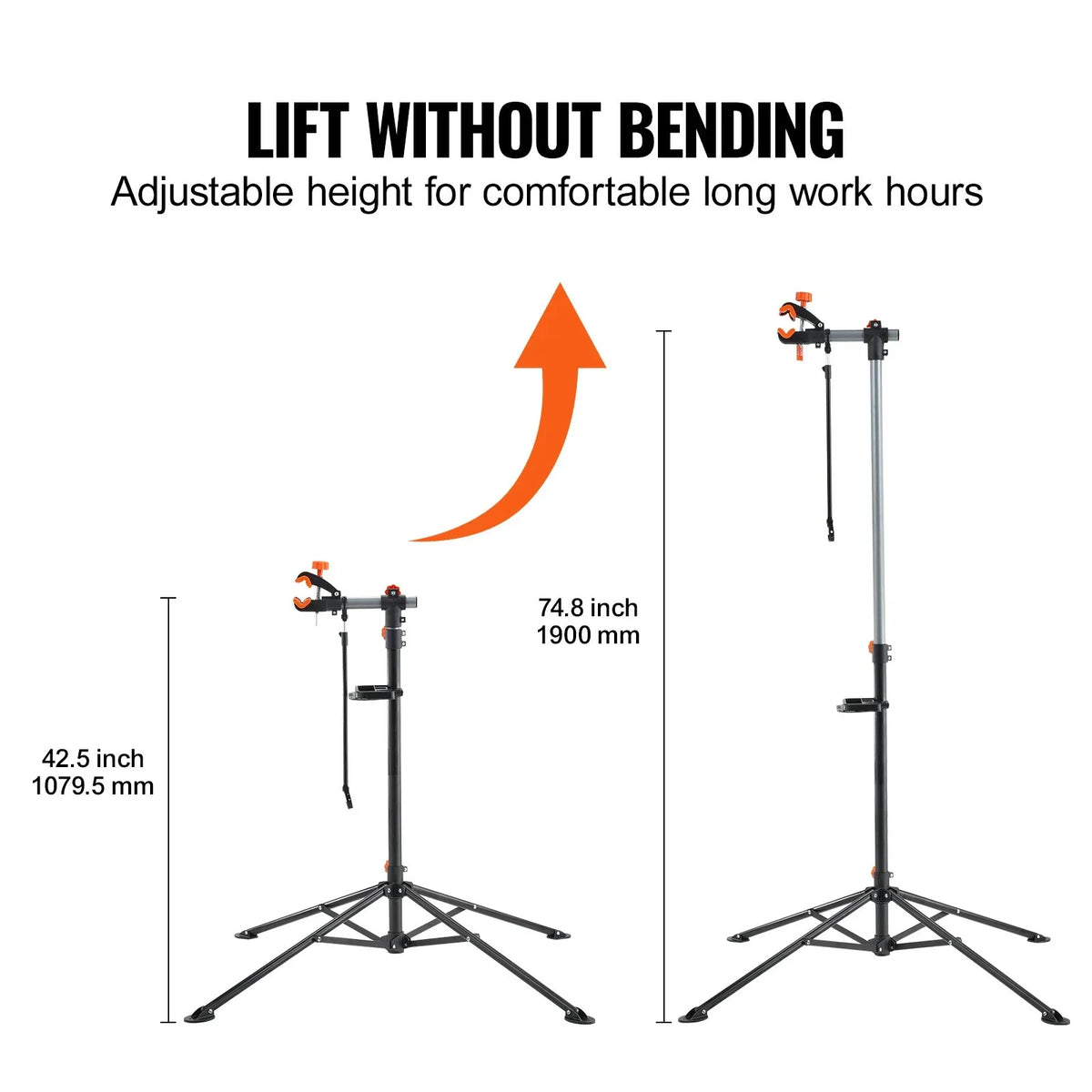 VEVOR Bike Repair Stand, 80 lbs Heavy-duty Steel Bicycle Repair Stand, Adjustable Height Bike Maintenance Workstand with Magnetic Tool Tray Telescopic Arm, Foldable Bike Work Stand for Home, Shops - View 4