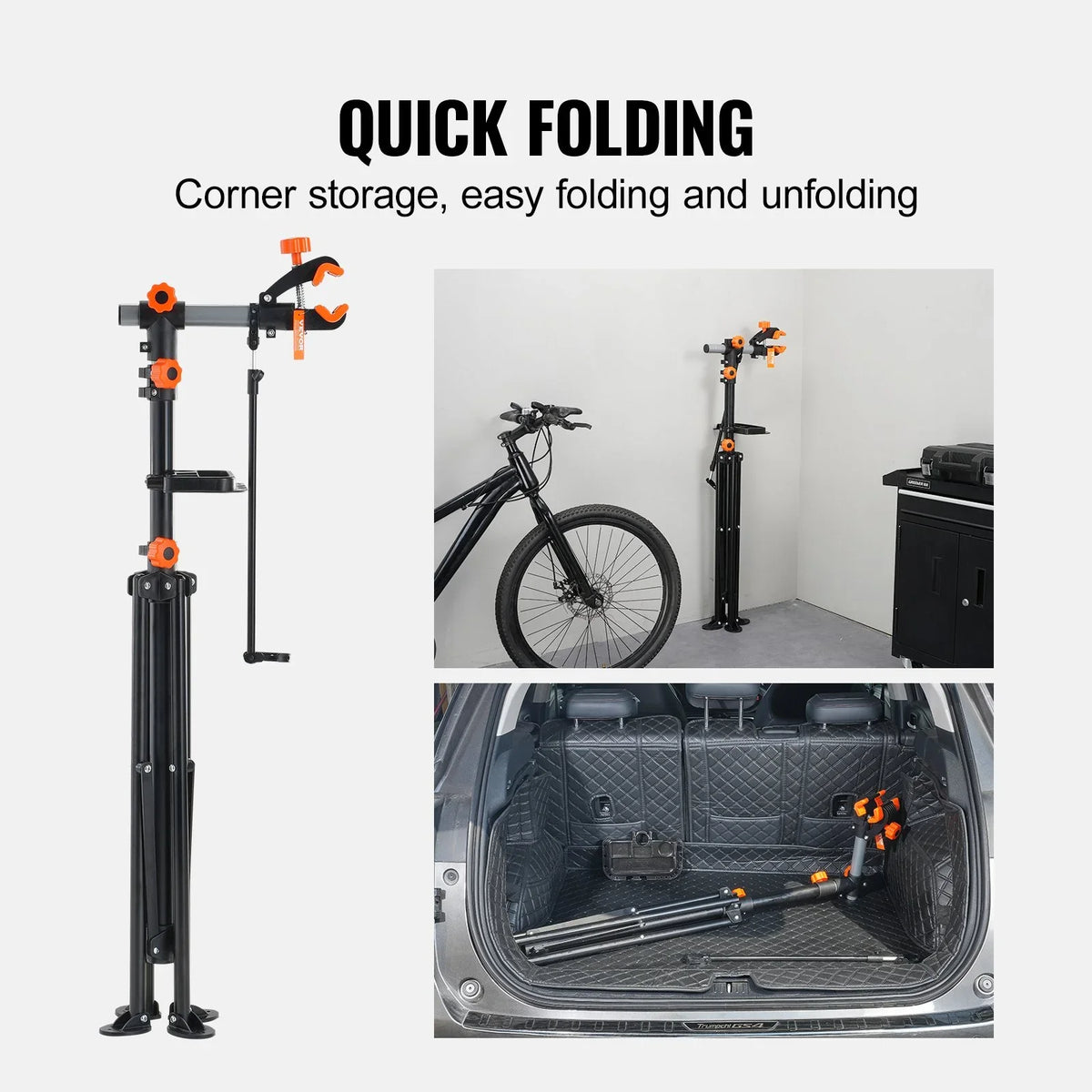 VEVOR Bike Repair Stand, 80 lbs Heavy-duty Steel Bicycle Repair Stand, Adjustable Height Bike Maintenance Workstand with Magnetic Tool Tray Telescopic Arm, Foldable Bike Work Stand for Home, Shops - View 7