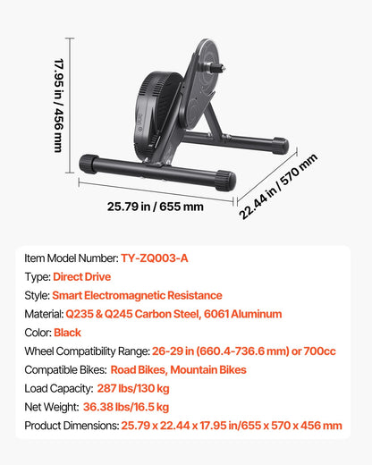 VEVOR Bike Trainer, 1-13 Level, 26-29 in & 700C Wheels, Smart Bicycle Stationary Stand for Indoor Exercise Riding with Front Wheel Riser Block, Fits Road and Mountain Bikes, Compatible with Zwift App - View 8