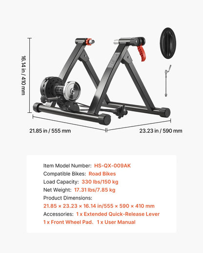 VEVOR Bike Trainer, 6 Level Resistance, 26-29 in & 700C Wheels, Foldable Magnetic Bicycle Stationary Stand for Indoor Exercise Riding with Quick Release Skewer & Front Wheel Riser Block for Road Bikes - View 6
