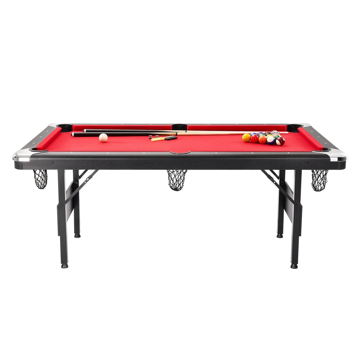 VEVOR Billiards Table, 6.3 ft Pool Table, Portable Foldable Space-Saving Table, Billiard Table Set Includes Balls, Cues, Chalks and Brush, Black with Red Cloth, Perfect for Family Game Room Kid Adult - View 10