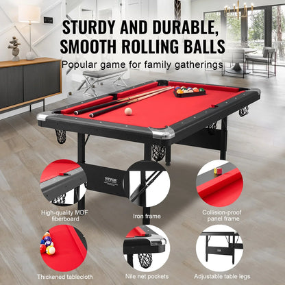 VEVOR Billiards Table, 6.3 ft Pool Table, Portable Foldable Space-Saving Table, Billiard Table Set Includes Balls, Cues, Chalks and Brush, Black with Red Cloth, Perfect for Family Game Room Kid Adult - View 2