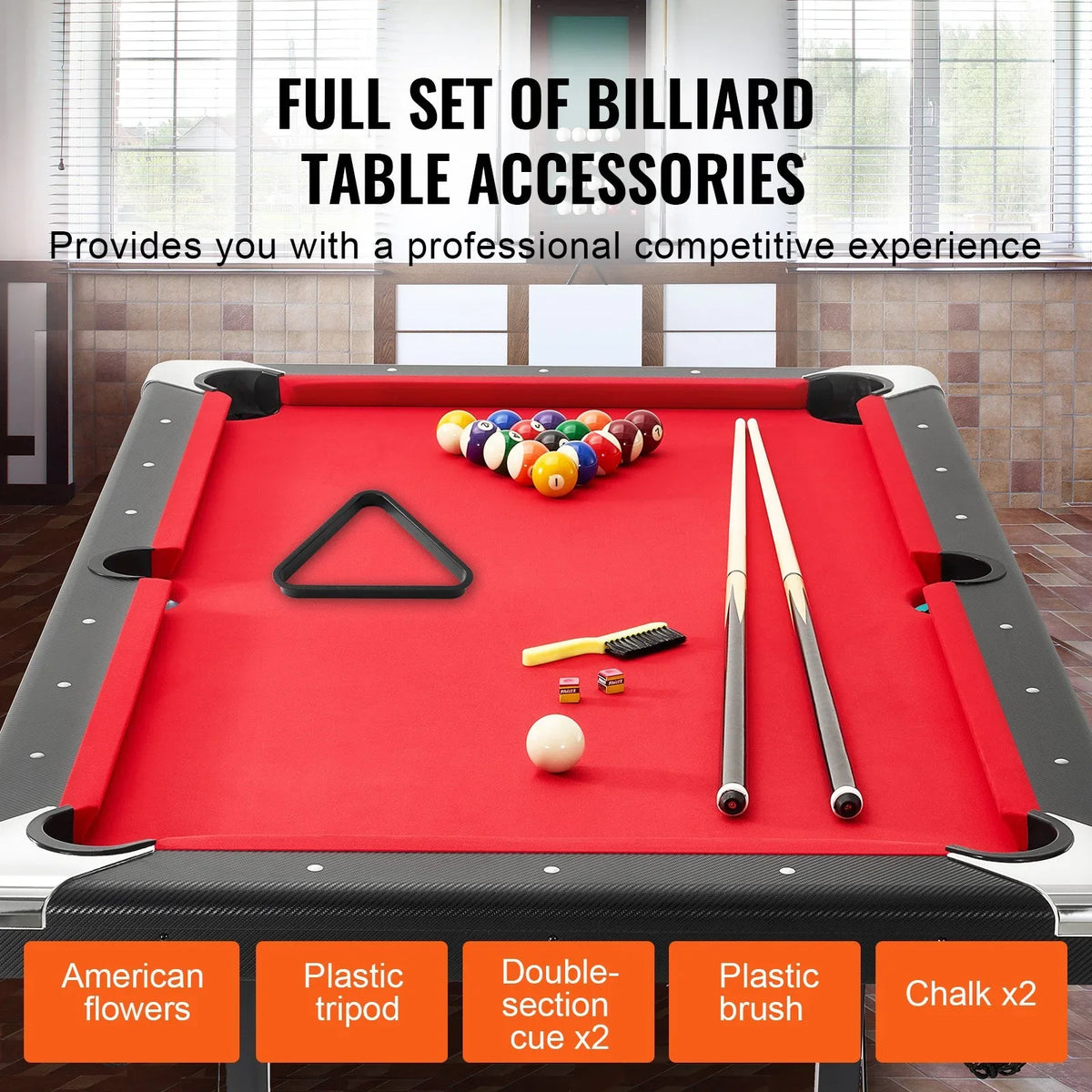 VEVOR Billiards Table, 6.3 ft Pool Table, Portable Foldable Space-Saving Table, Billiard Table Set Includes Balls, Cues, Chalks and Brush, Black with Red Cloth, Perfect for Family Game Room Kid Adult - View 3