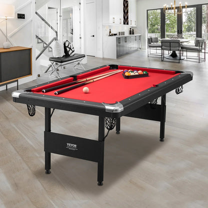 VEVOR Billiards Table, 6.3 ft Pool Table, Portable Foldable Space-Saving Table, Billiard Table Set Includes Balls, Cues, Chalks and Brush, Black with Red Cloth, Perfect for Family Game Room Kid Adult - View 7