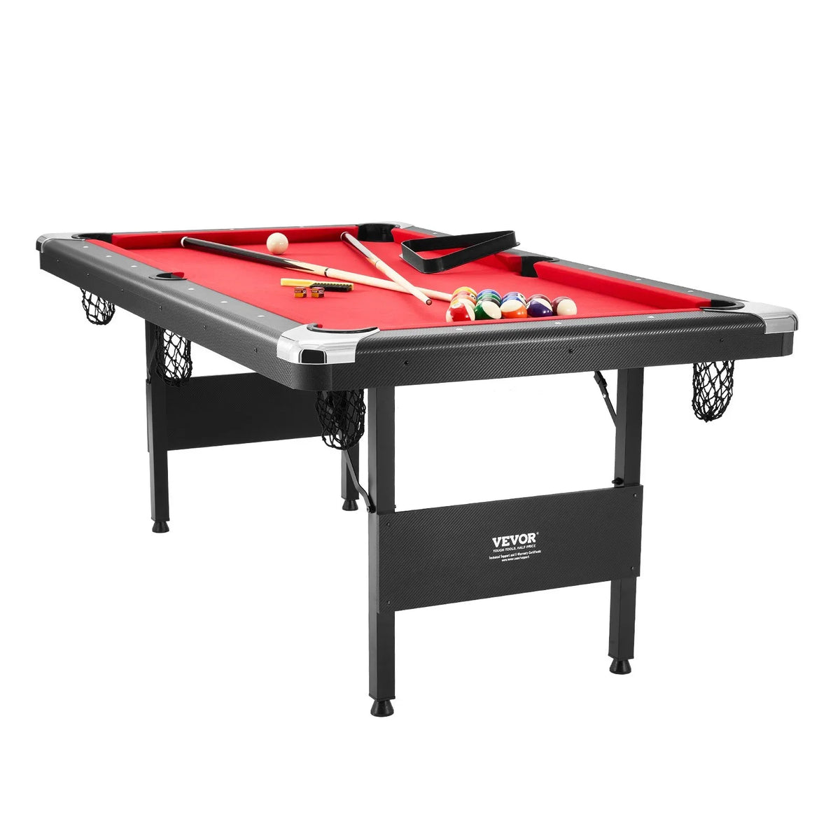 VEVOR Billiards Table, 6.3 ft Pool Table, Portable Foldable Space-Saving Table, Billiard Table Set Includes Balls, Cues, Chalks and Brush, Black with Red Cloth, Perfect for Family Game Room Kid Adult - View 8