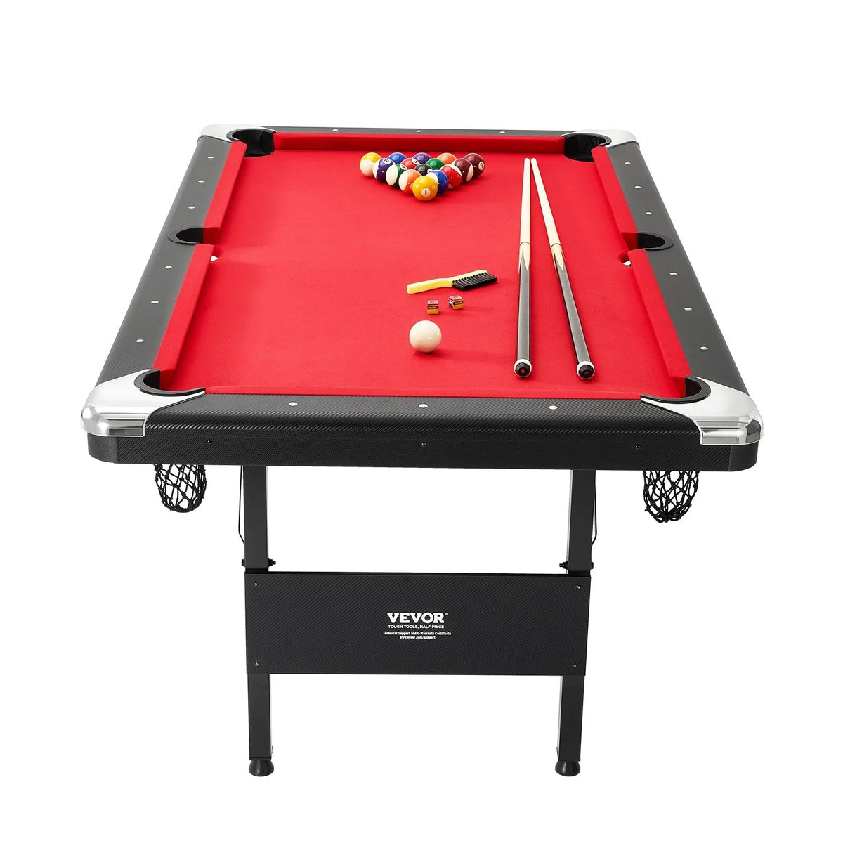 VEVOR Billiards Table, 6.3 ft Pool Table, Portable Foldable Space-Saving Table, Billiard Table Set Includes Balls, Cues, Chalks and Brush, Black with Red Cloth, Perfect for Family Game Room Kid Adult - View 9
