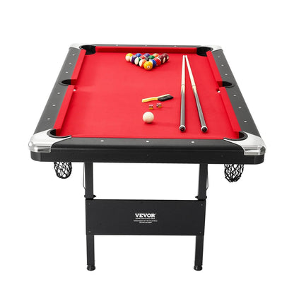 VEVOR Billiards Table, 6.3 ft Pool Table, Portable Foldable Space-Saving Table, Billiard Table Set Includes Balls, Cues, Chalks and Brush, Black with Red Cloth, Perfect for Family Game Room Kid Adult - View 9