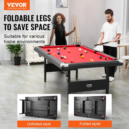 VEVOR Billiards Table, 7 ft Pool Table, Portable Foldable Space-Saving Table, Billiard Table Set Includes Balls, Cues, Chalks and Brush, Black with Red Cloth, Perfect for Family Game Room Kids Adults - View 2