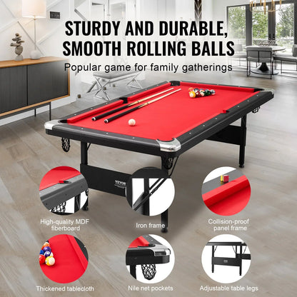VEVOR Billiards Table, 7 ft Pool Table, Portable Foldable Space-Saving Table, Billiard Table Set Includes Balls, Cues, Chalks and Brush, Black with Red Cloth, Perfect for Family Game Room Kids Adults - View 3