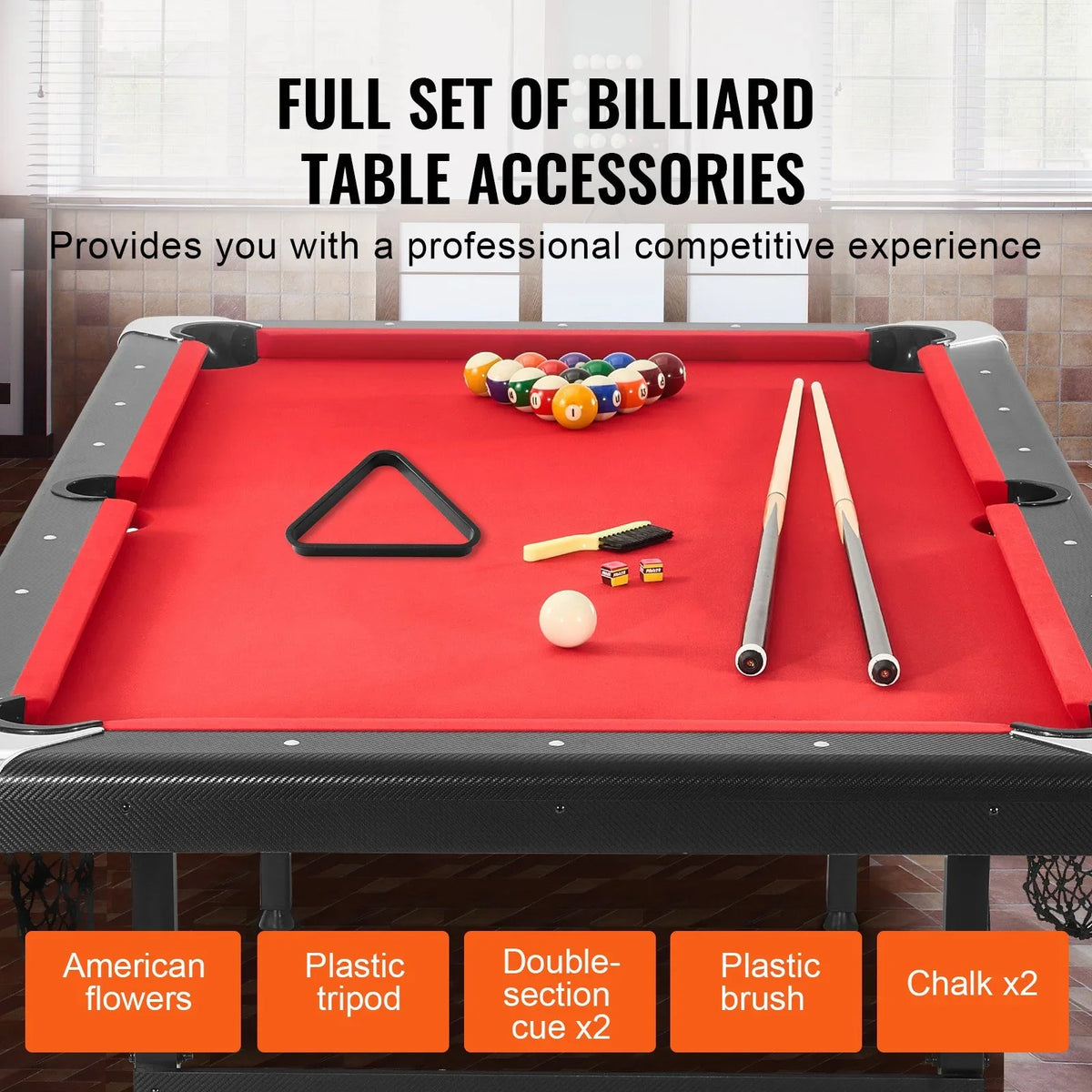 VEVOR Billiards Table, 7 ft Pool Table, Portable Foldable Space-Saving Table, Billiard Table Set Includes Balls, Cues, Chalks and Brush, Black with Red Cloth, Perfect for Family Game Room Kids Adults - View 4