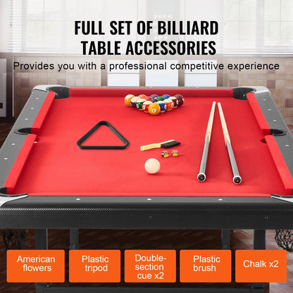 VEVOR Billiards Table, 7 ft Pool Table, Portable Foldable Space-Saving Table, Billiard Table Set Includes Balls, Cues, Chalks and Brush, Black with Red Cloth, Perfect for Family Game Room Kids Adults - View 4